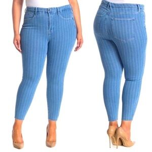 Good American Plus Size 24 Cropped Skinny Raw Hem Striped Stretch Jeans new